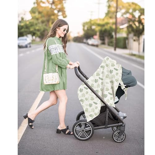 Image of Konssy Muslin Nursing Cover for Baby Breastfeeding, Breathable 100% Cotton Breastfeeding Cover with Rigid Hoop for Mother Nursing Apron, Multi-use Carseat Canopy (Monstera Green)