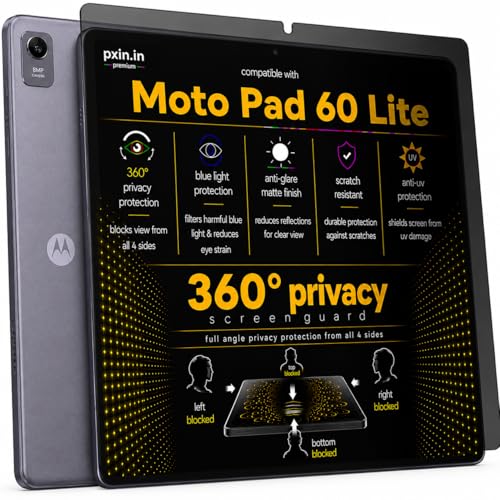 Image of Pxin 360 Pro Privacy Screen guard compatible with Moto Pad 60 Lite | Anti Glare | Anti UV | Anti Blue | Anti Reflection | Privacy Filter | Unbreakable Build
