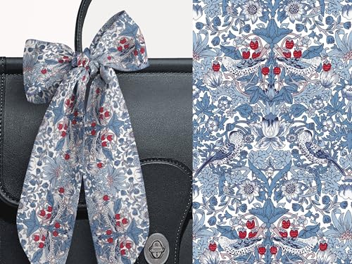 Liberty London Scarf -Choose Length - "Strawberry Thief" Blue William Morris Skinny Scarf Tie Headband, Handbag/Purse flair - Silky Tana Lawn Cotton - Choose Length4