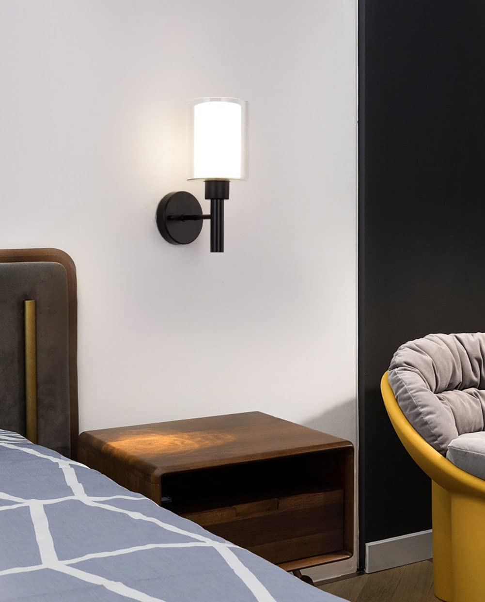 LED Wandlampen Verlichting Met Glazen Bol for Slaapkamer Woonkamer Indoor Wandlampen for Gangpad Gang Interieur Wandkandelaar Makkelijk te installeren (Color : Warm White, Size : D Black