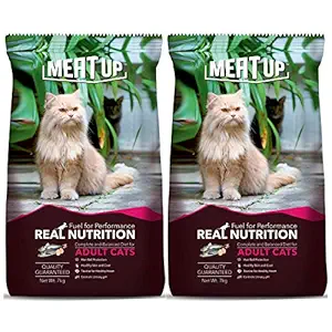 Meat Up Adult Cat Dry Food, Fish Flavour, 7 KG (Buy 1 Get 1 Free )