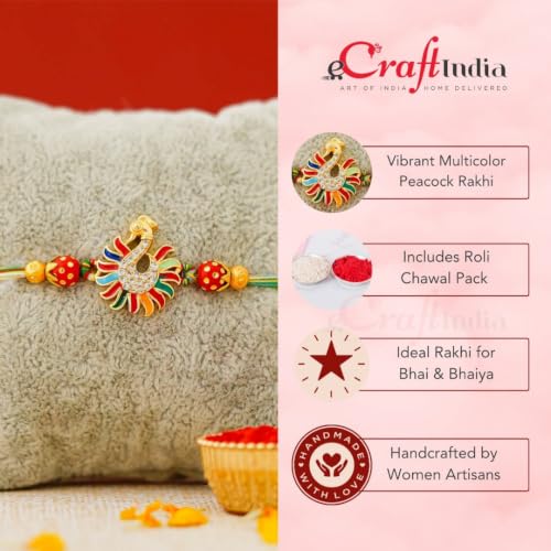 Image of eCraftIndia Set of 7 Rakhi Combo Hamper | Multicolor Om Ganesha Swastik Rudraksha Pearls Religious Designer Rakhis | Roli Chawal Pack