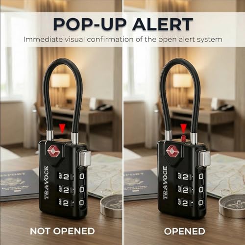 TRAVOCE TSA Approved Luggage Locks - Heavy Duty 3 Digit Combination Cable Lock, Search Alert for Suitcases, Backpacks, Golf Bags, Tents, Violin and Camera Cases, 4 Pack, Black by Travoce - Image 3