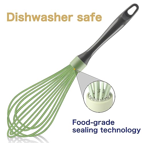 Dishwasher Safe Whisk, Professional Whisks For Cooking Non-Scratch, Stainless Steel & Silicone Wisk, Plastic Rubber Whisk Tool For Nonstick Cookware Pans, Heat Resistant Whisk 12-Inch, Green - Image 3