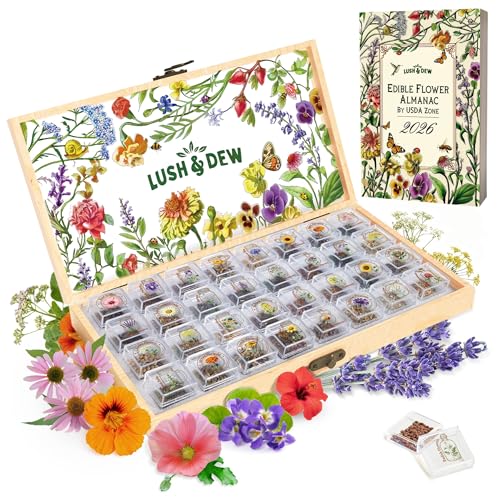 Lush&Dew Edible Flower Seed Bank Gardening Gifts 32 Types Heirloom Seeds