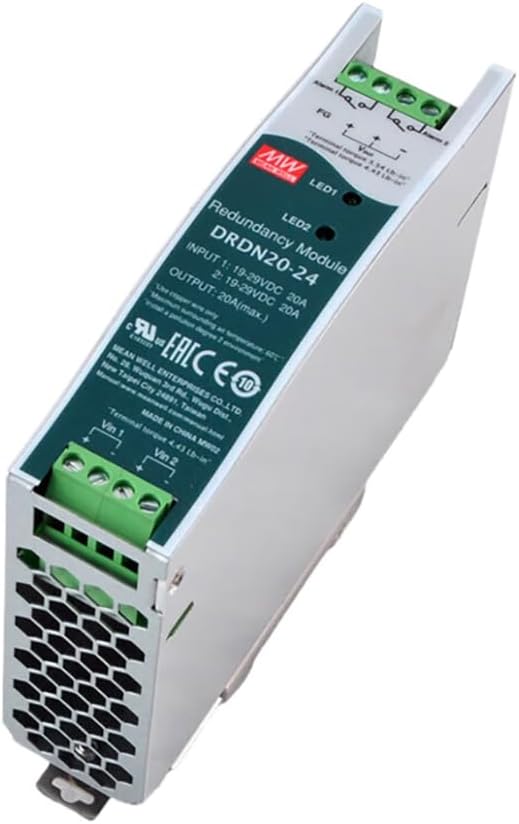Original Mean Well DRDN20-24 20A 24V Redundancy Module for DIN Rail Power Supply,Support 1+1&N+1 Backup, MOSFET Low Drop, DC OK & Alarm Relay