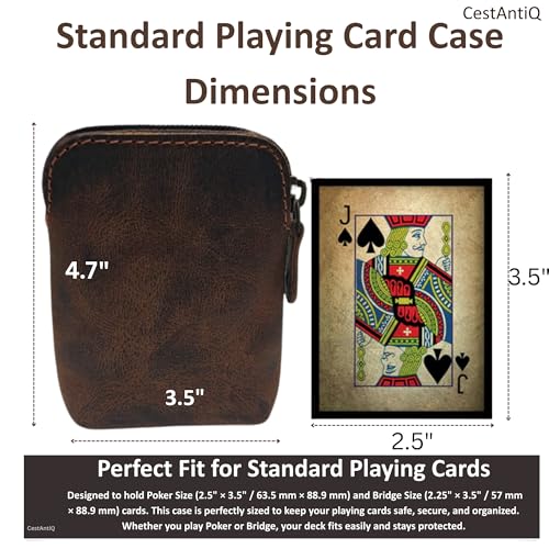 Premium Full-Grain Leather Playing Card Case Zippered Card Deck Holder for Poker and Bridge Travel Accessory Secure Multi-Purpose Wallet Compatible for Pockemon Cards Holder Brown3