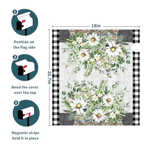 Image of Spring Summer Green Floral Mailboxs Covers Magnetic Standard Size 18x21in Flower Magnetic Mailbox Covers Spring Farmhouse Mailbox Decor Wrap Post Letter Box Cover for Home Garden Yard Outdoor Decor