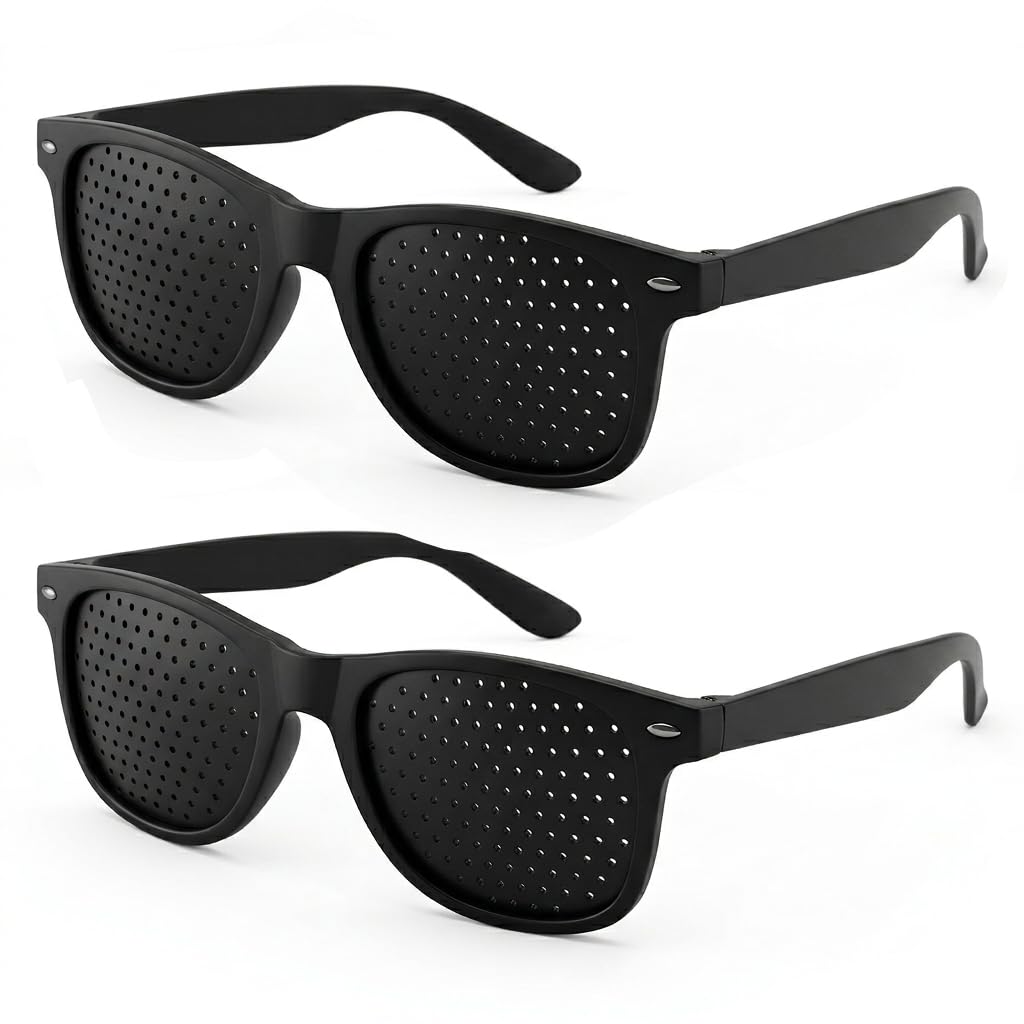 2 Pièces Lunettes Sténopéïques Unisexes à Grille pour Entraînement et Relaxation des Yeux, Lunettes à Trous avec Branches Pliables pour Réduire la Fatigue Oculaire, Idéales pour Écrans et Lecture