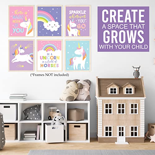 Image of Hadley Designs 6 Unicorn Room Decor for Girls Bedroom - Unicorn Wall Decor Posters for Kids, Reversible Unframed Wall Art Pictures for Toddlers & Girls Bedroom Decors, Made in USA