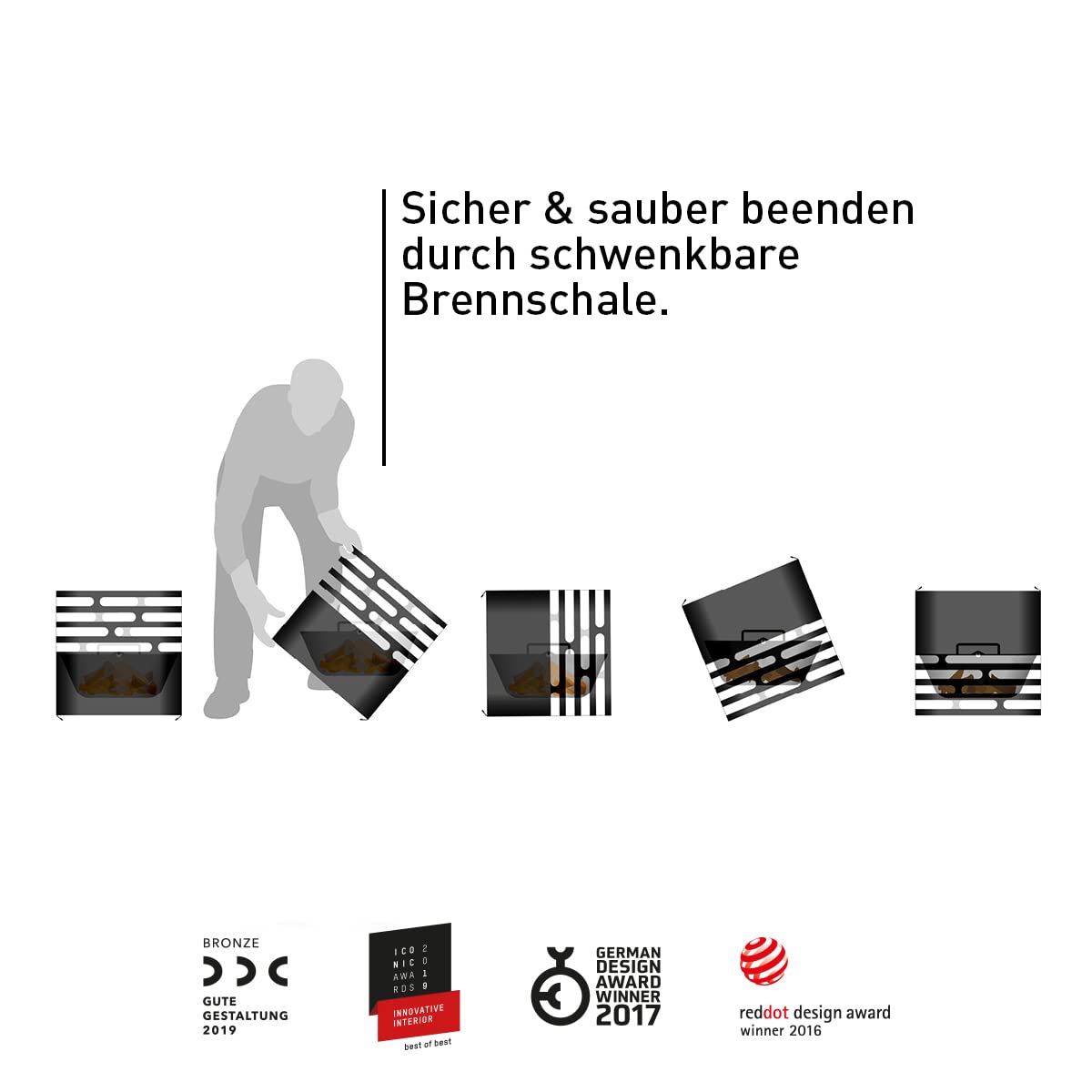 höfats - Cube Feuerkorb - Feuerschale, Feuerstelle, Grill, Hocker und Tisch - für Garten und Terrasse - Edelstahl - schwarz - mit integrierter Löschfunktion
