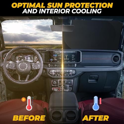Image of Autovir Windshield Sun Shade for Jeep, 280T UV Sun Blocker, Visor Shield