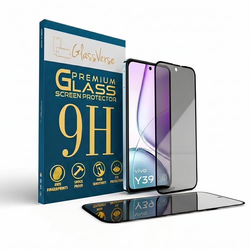 Image of GlassVerse Privacy Tempered Glass for Vivo Y39 5G | Anti Spy Screen Protector, 9H Hardness, Edge to Edge, Case Friendly, Hassle-less Installation Kit Included. (Pack of 1)