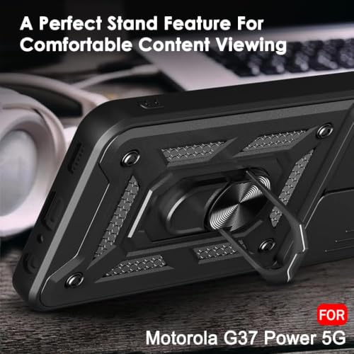 Image of AIBEX Back Cover Compatible for Motorola G77 Power 5G / G37 5G / G37 Power 5G | D10 Tough Armor Case | Sliding Camera Shield | 360 Protection | Kickstand Ring Holder | Military-Grade Bumper Case