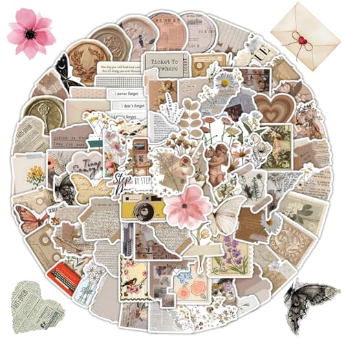 NOPVUFA 120 Pezzi Stickers Aesthetic Vintage Autoadesivi per DIY Giornale Scrapbooking Album Bricolage Artigianato Quaderno Decorazione Colorati Design di Giornale Antico