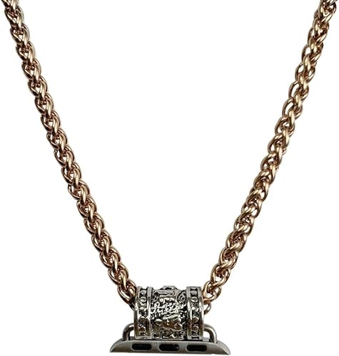 HMLXSH Stainless Steel Necklace Strap Compatible with Apple Watch 41mm 40mm 38mm 45mm 44mm 42mm Pendant Bracelet for iWatch Series 9/8/7/6/5/4/SE (Rose Gold,42 44 45MM)