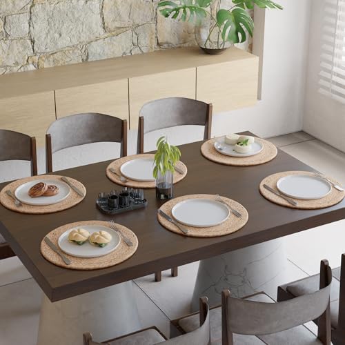 Image of Encasa XO Dining Table Mats Set of 6 | Jute Round Placemat - 32 cm Diameter | Jute Natural Bleach Color | Handmade Style Chargers for Dinner Plates