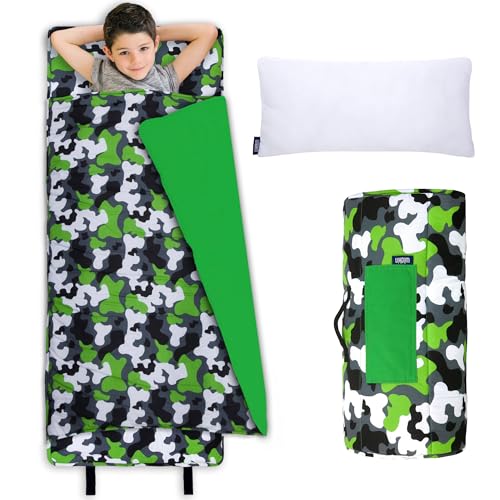 Image of Wildkin Kids Nap Mat with Pillow for Boys & Girls - Soft & Cozy Toddler Sleep Mat for Daycare, Preschool, Kindergarten & Travel, Ages 3-7, Machine Washable