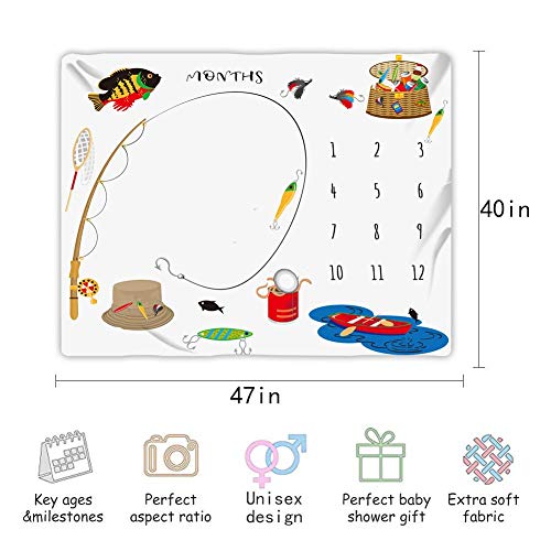 Image of BTZDME3 Baby Monthly Milestone Go Fishing Blanket, 48x40in Newborn Memory Blanket