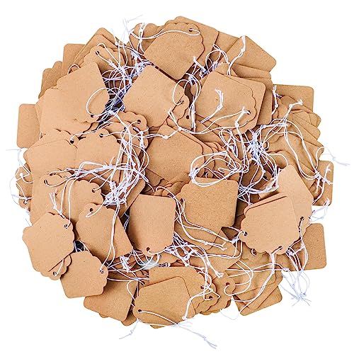 200 Pcs Small Price Tags, Paper Tags with Elastic String, Writable Blank Kraft Gift Tags for Clothes Jewelry Gifts(1.38×1.8Inch, Brown)