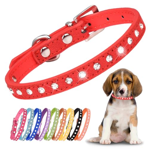 Collari per cani di piccola taglia, con strass rossi, grazioso collare per cuccioli di taglia XS, XS, S, M, femmina, per cani e ragazze, S