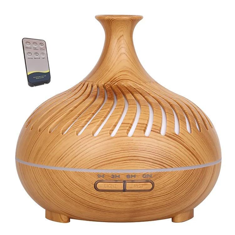 Essential Oil Diffuser, Aromatherapy Diffuser 500ml with Remote Control, 4 Timer & Auto-Off Safety Switch, 7 Color LED Lights Mode, 10 Hours Quiet Humidifier for Bedroom, Office & Home (C.Light Woody)