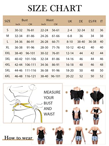 FeelinGirl Women's Bustiers Corsets For Women Corsets Top Gothic Bustier Corset Black Corset Lingerie For Women Satin Boned Lace Up Overbust Bridal 10 Steel Bones with G-string XXL