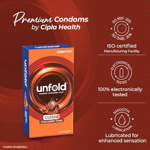 Image of Cipla UNFOLD Chocolate Dotted Condoms | Premium Latex, Lubricated for Comfort | Chocolate Flavoured | Pack of 2 (10 Count Each)