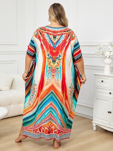 Image of KECVOT Kaftan Dresses for Women V-Neck Print Swimsuit Cover Up Plus Size Beach Caftan Lounge Dress
