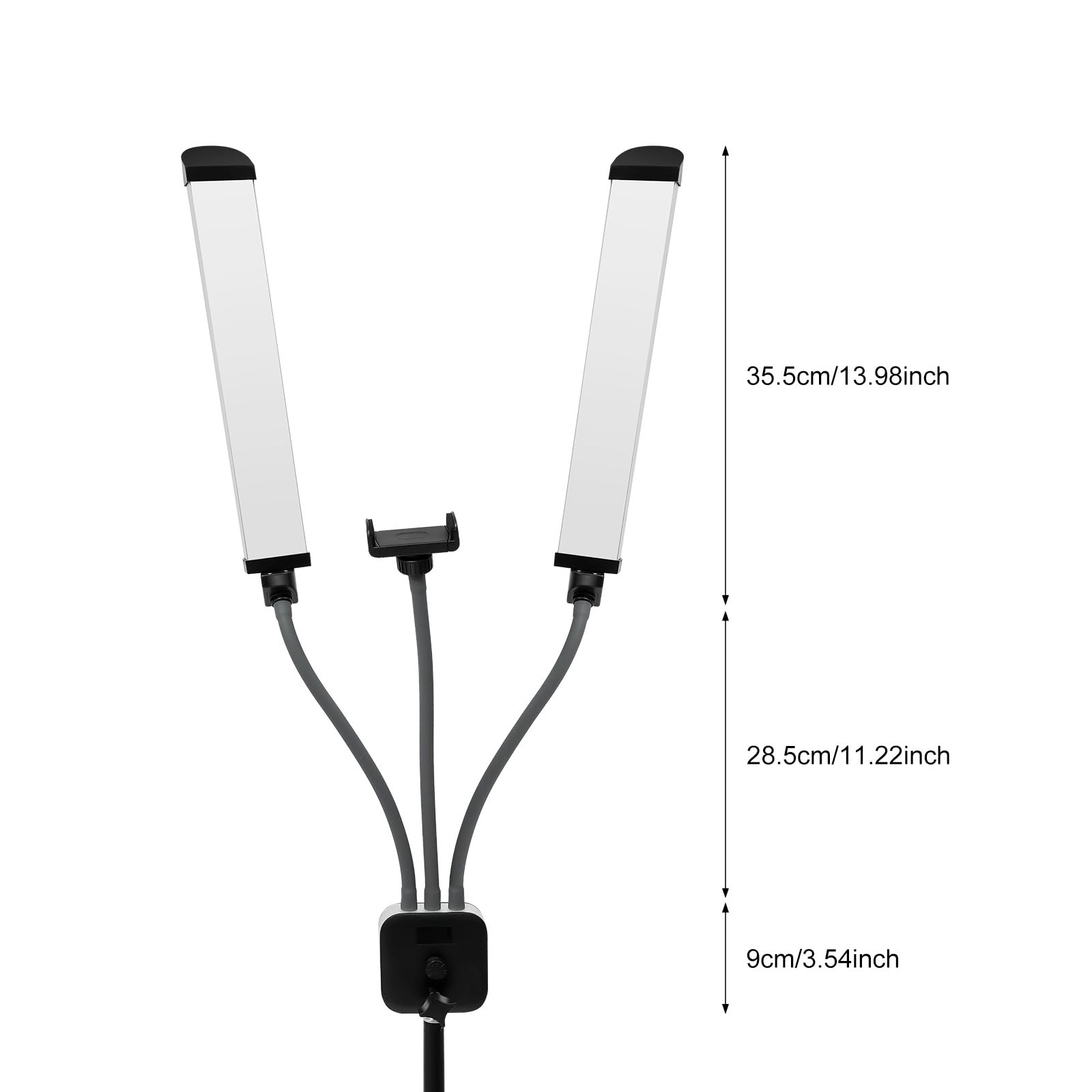 MINRS Lampada a doppio braccio a LED con treppiede e 1 supporto per cellulare, lampada per tatuaggi, luminosità regolabile, testa di luce girevole a 360°, per estensione delle ciglia, tatuaggio,