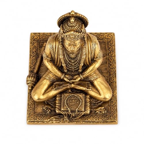 Image of Kartique Brass Ram Bhakt Hanuman Ji Idol for Home and Pooja | Bajrangbali Murti in Meditation Gold Color Height 7.5 Inch