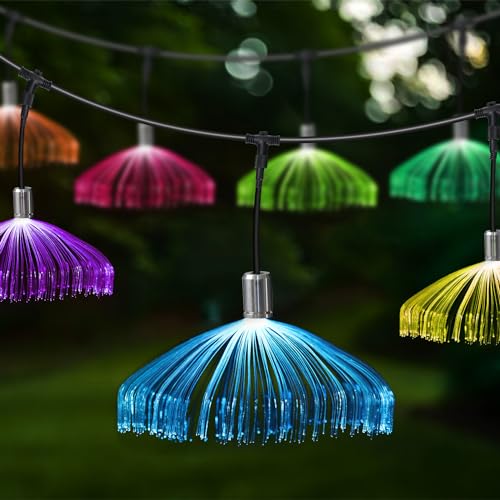 Image of AZIMOM 10PCS Fiber Optic Jellyfish Lamp 16.4ft DC12V RGB Colorful Waterproof Connectable Jellyfish Fairy String Hanging Light for Ceiling Garden Trees Christmas Party Wedding Lighting Decor