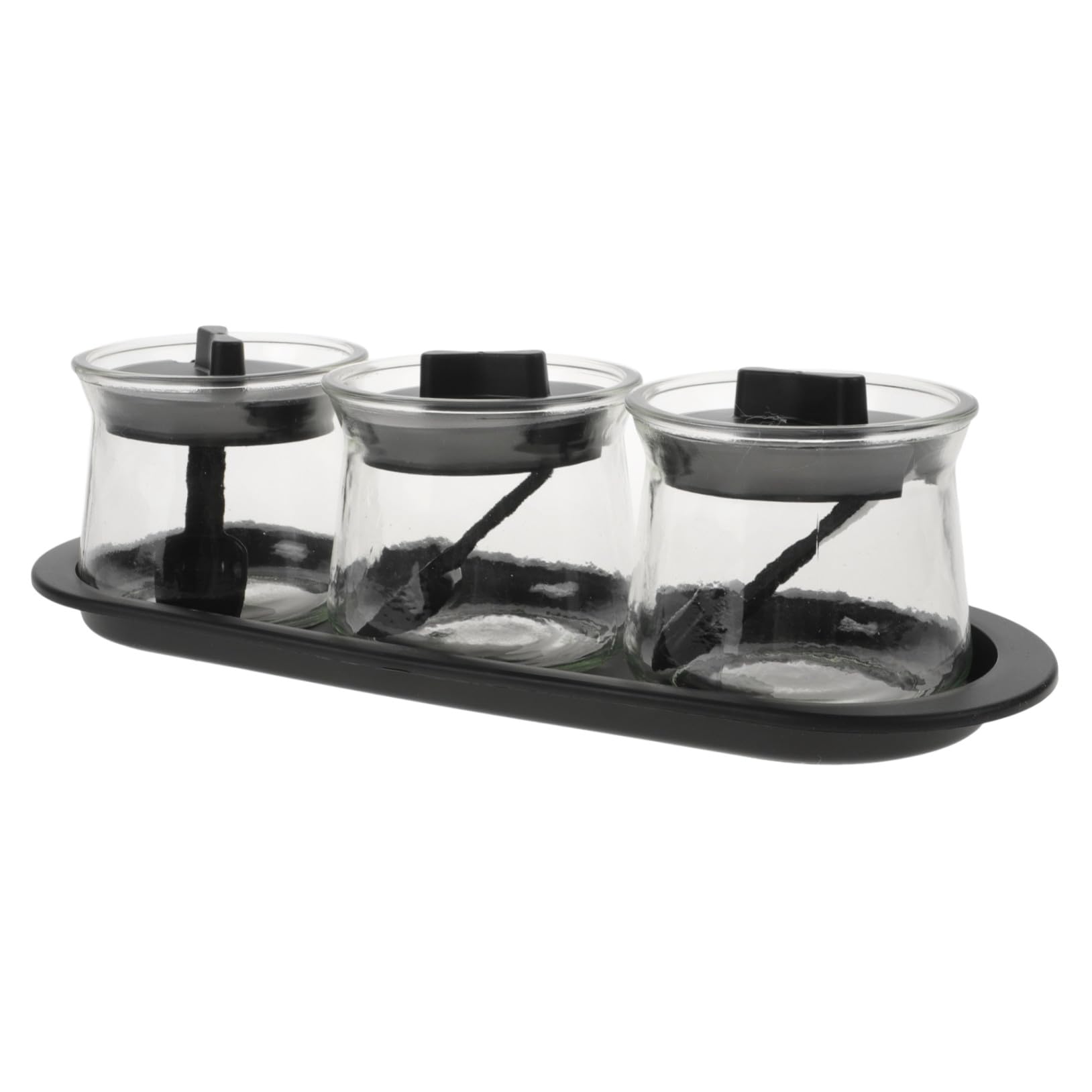 Gatuida Set 3 Barattoli per Spezie Design Trasparente in Vetro Soda con Coperchio Facile da Pulire Cucchiai e Vassoio Contenitori Spezie per Cucina