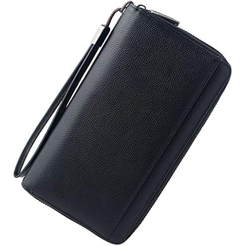 Travel Document Organizer RFID Genuine Leather Passport Wallet Case Family Holder Id Wristlet(Black) Cover