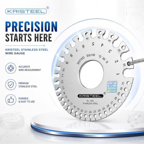 Image of Kristeel Round Wire Gauge (1-36 SWG) | Stainless Steel Wire & Sheet Thickness Measuring Gauge | Dual Scale SWG to mm Conversion | Pack of 2