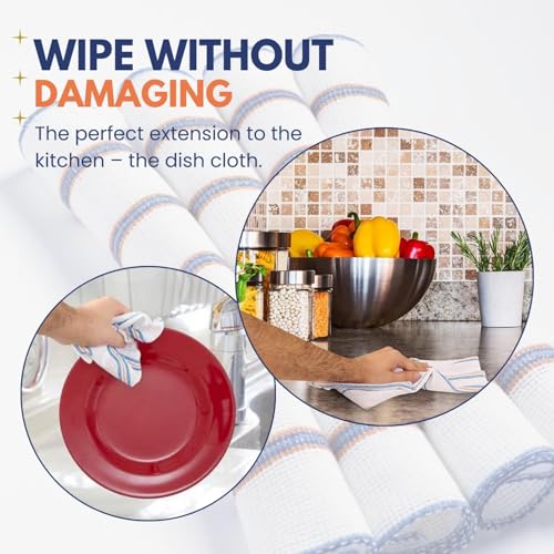 HOMESHOPA Dish Cloths, 8 Pack Cotton Antibacterial Super Absorbent Lint Free, Quick Dry Striped Kitchen Towels, Washing Up Dishcloths, 34 X 34cm - Image 6