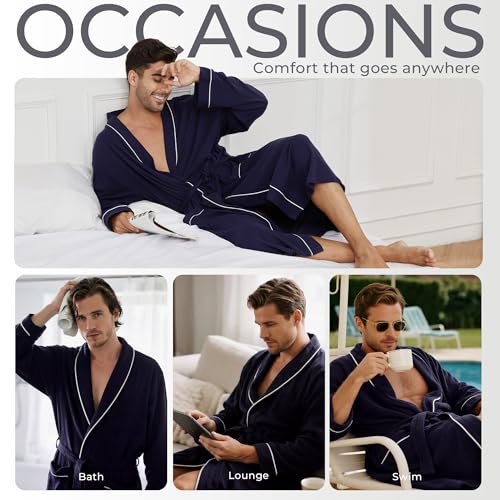 U2SKIIN Mens 100% Cotton Robe Lightweight Knit Bathrobe4