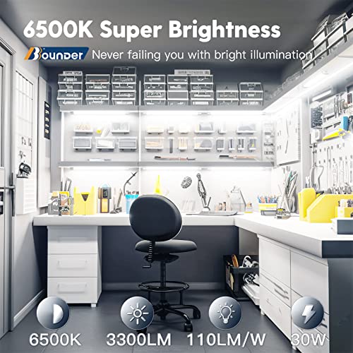 Image of BBOUNDER 3FT LED Shop Light Fixture, Super Bright 3300LM, Cool Daylight White 6500K, Ceiling or Hanging Mount, Durable Garage Shop Lighting for Warehouse, Workbench, Basement, and Business Use, White