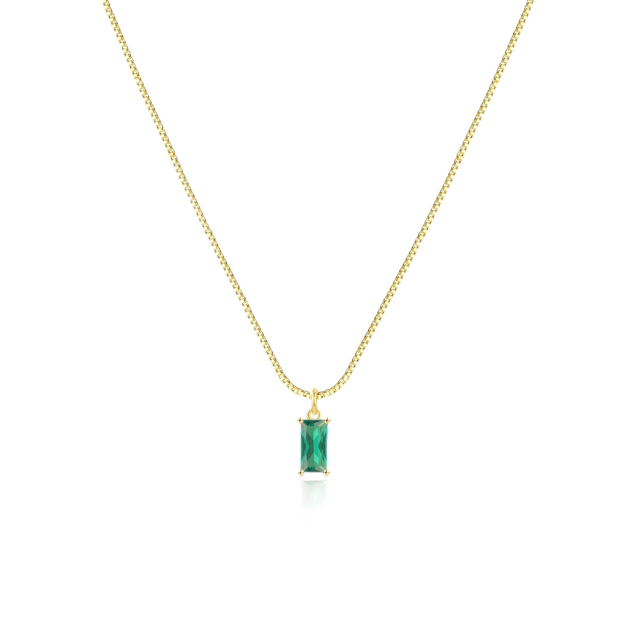 Diamond Necklaces for Women 14K Gold Plated Emerald Birthstone Necklace for Women Mothers Dainty Gold Necklace Blue Green Cubic Zirconia Pendant Necklace Birthday Gifts for Women Jewelry