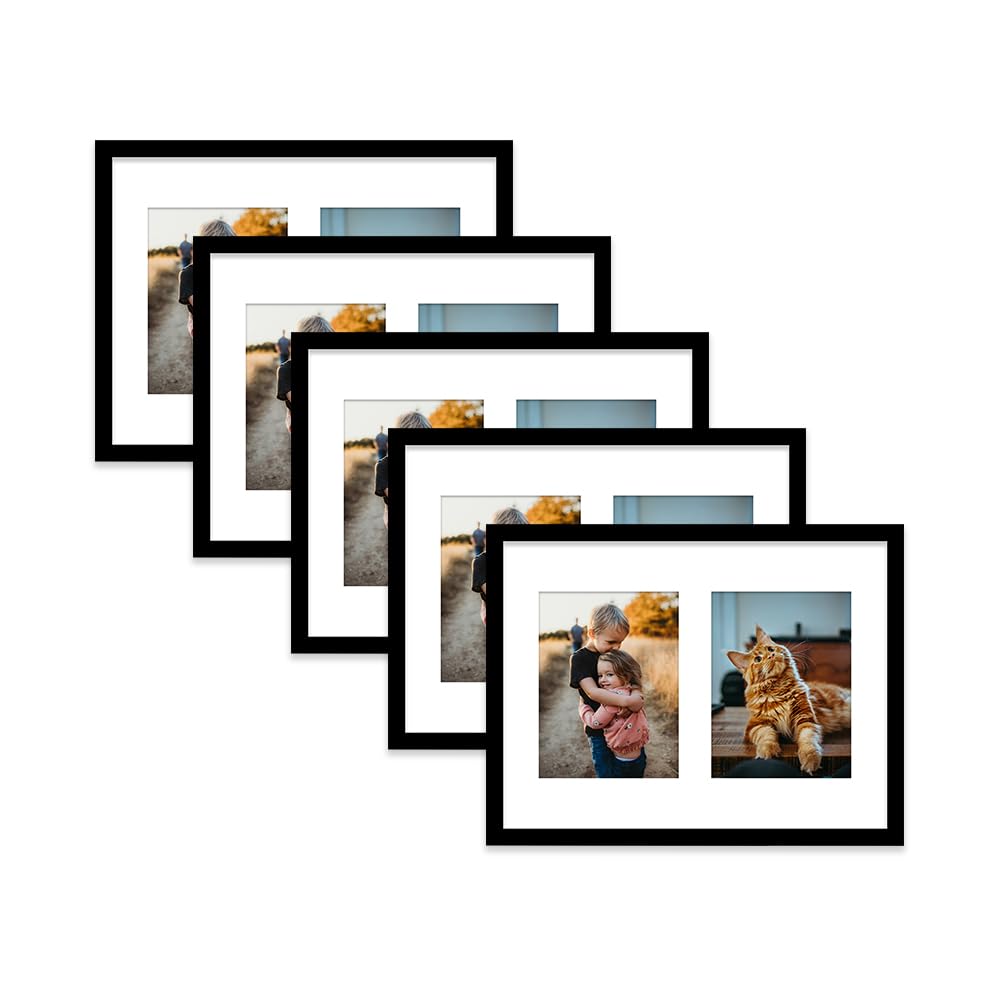 Black Multi Photo Frame - Holds 2 x 8x6 Pictures, Family Collage Picture Frame for Wall Display, 16x12 Frame size, Set of 5