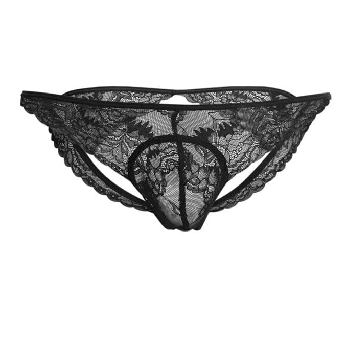 NIMRA FASHION Men’s Polyester and Spandex Prime Lace Thong Comfortable Underwear Briefs Underpants Black