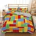 Zestaw pościeli King Size kolorowe klocki konstrukcyjne, miękka poszewka na kołdrę z mikrofibry z poszewkami na poduszki dla dorosłych - zestaw pościeli Kingsize 230 x 220 cm