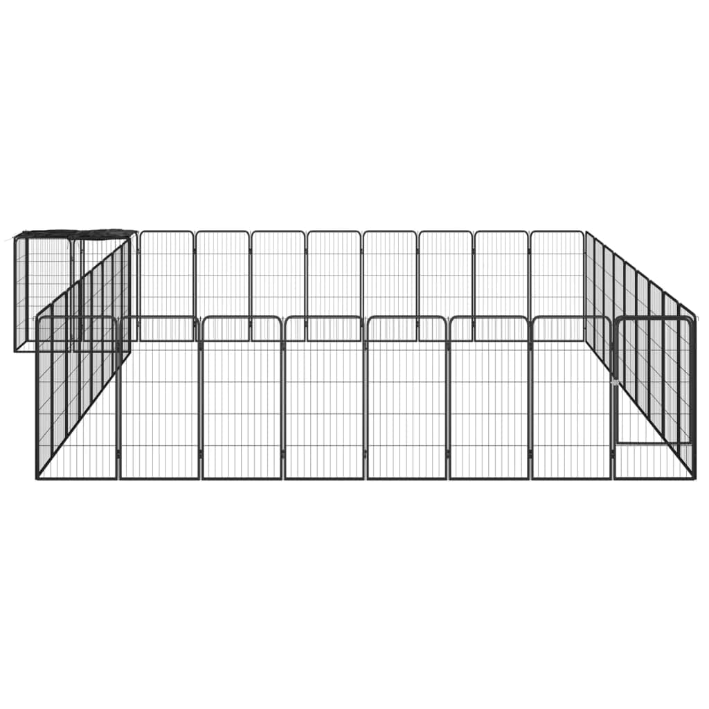 CHARMMA Dog Playpen Black Powder-Coated Steel,polyethylene,Dog Kennels & Runs-3115955