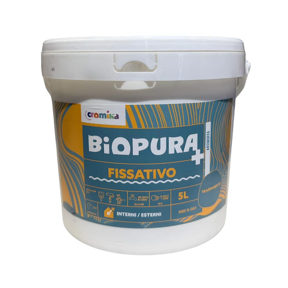 CROMIKA Biopura Fissativo Isolante Antimuffa Anticondensa Per Pittura Alta Concentrazione per Interni ed Esterni Trasparente Made in Italy (Trasparente, Litri 5)