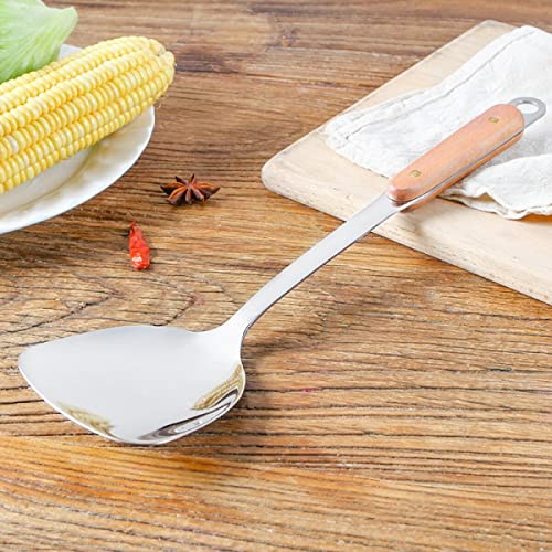Image of Stainless Steel Wok Spatula, Wooden Handle Wok Turner, Kitchen Utensil Cooking Shovel Scoop Ladle - 1pack