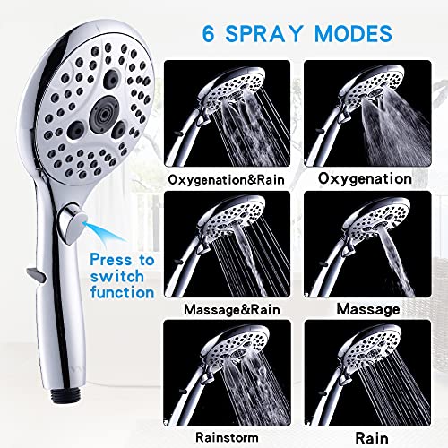 Vxv Bathroom Handheld Shower Head With On Off Switch, 6 Spray Setting Removable Hand Held Showerheads With 6 Ft Stainless Steel Hose And Adjustable Angle Bracket thumb #2