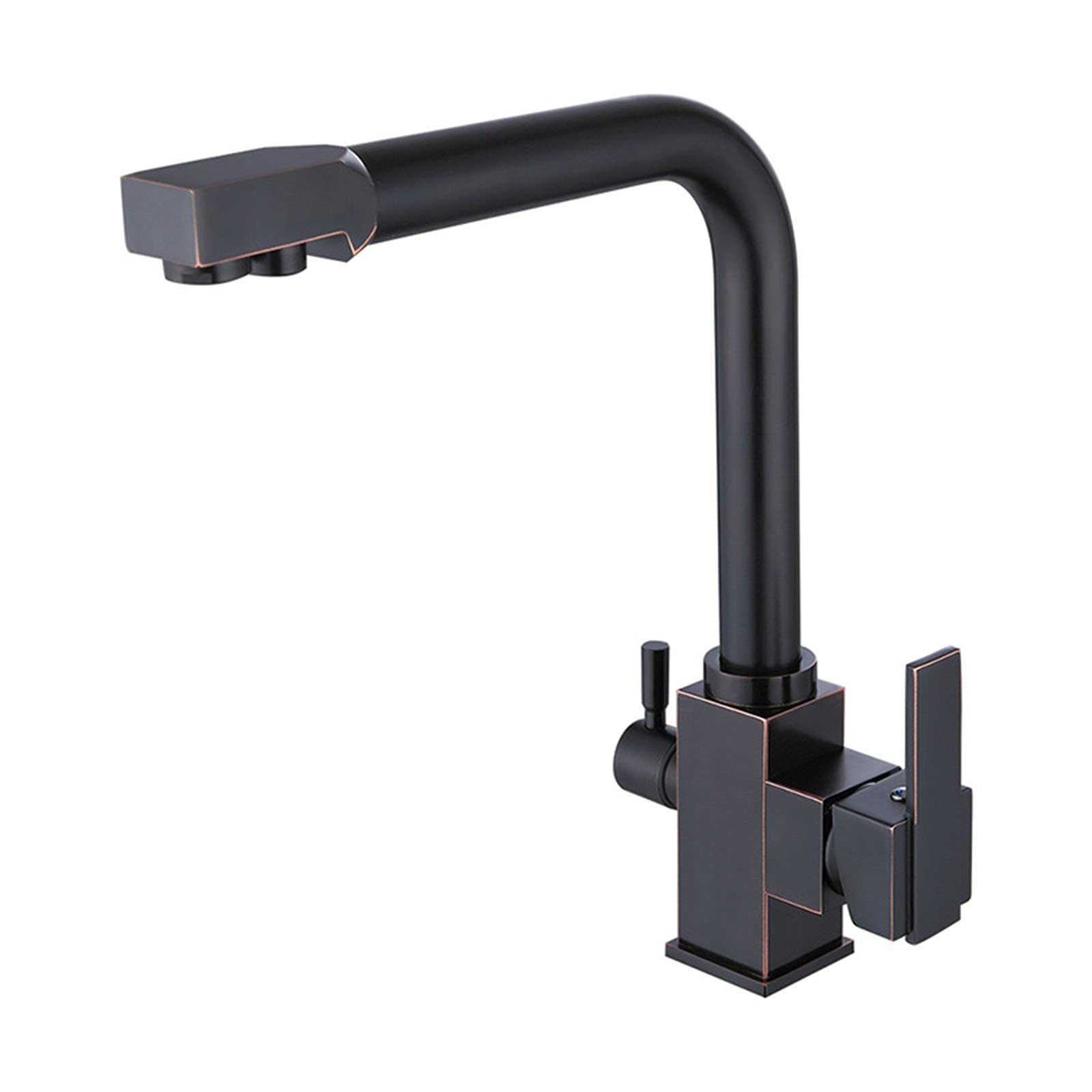 Rubinetto da Cucina 3 in 1 con Uscita Acqua Potabile filtrata, purificatore Filtro Acqua ad Arco Alto Girevole a 360° Rubinetto Miscelatore Acqua Calda e Fredda in Ottone Massiccio con 2