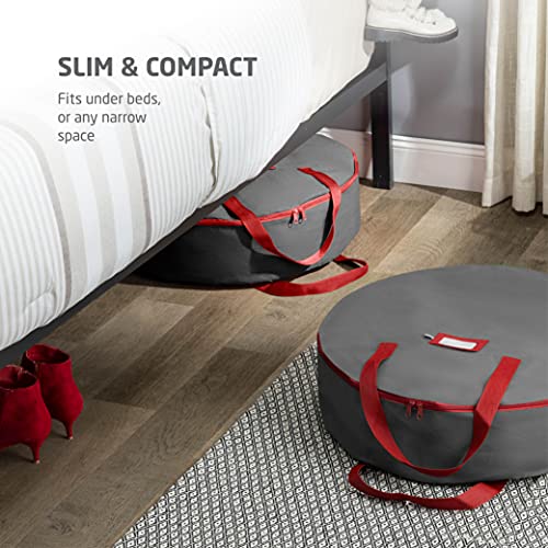 ZOBER-Christmas-Wreath-Storage-Container-24-Inch-Wreath-Bag-for-Artificial-Wreaths-Dual-Zippered-Wreath-Storage-WStrong-Durable-Handles-2-Pack-Gray