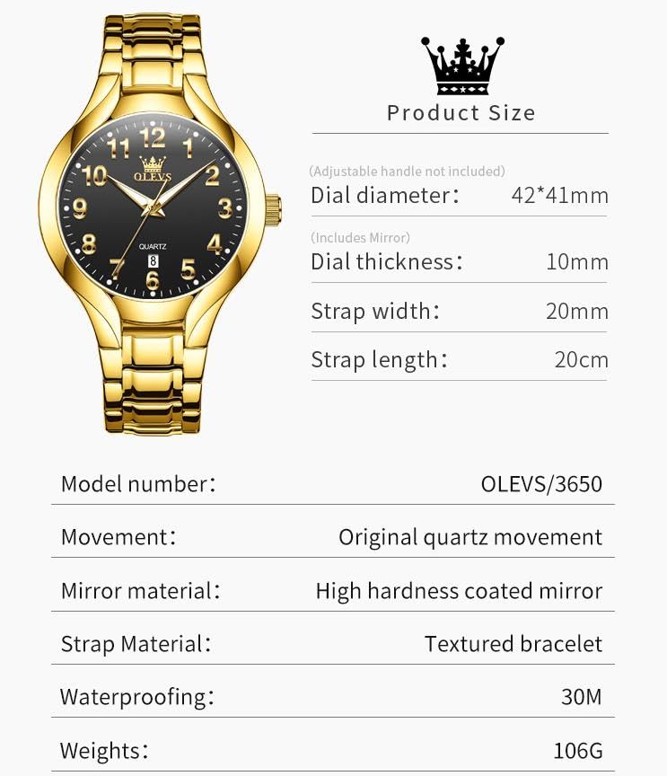 Image of OLEVS Watches for Men Original Luxury Analog Quartz Easy Read Mens Watch Stainless Steel Waterproof Calendar Gold Male Wrist Watch