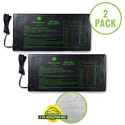 Growerology Seedling Heat Mat (2 Pack: 10" x 20.75") for Seed Germination, Hydroponics